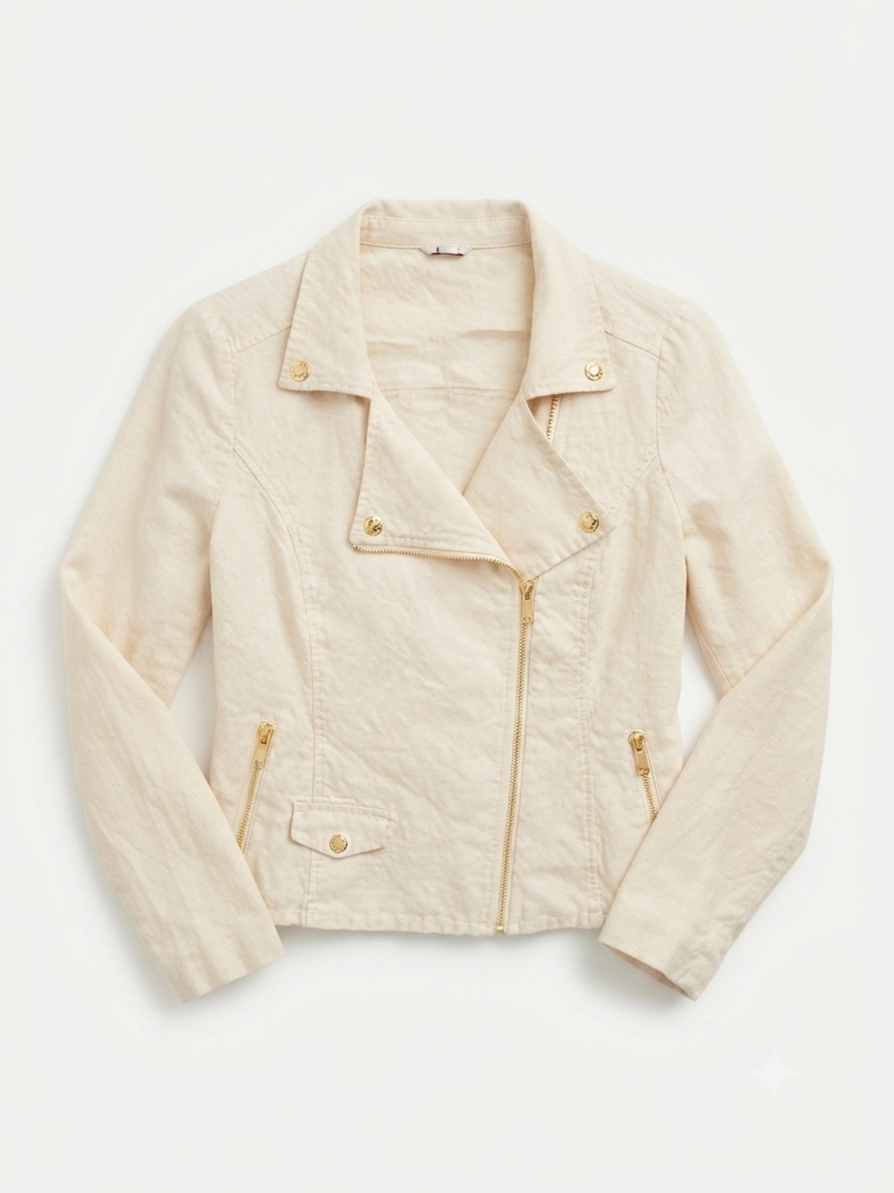 Guess Linen Khaki Moto Jacket Style Size Medium